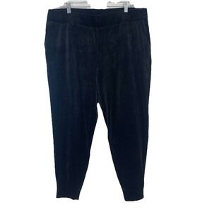 J Jill Pure Black Velour Jogger Pants Large Pockets Pull On Stretch Lounge